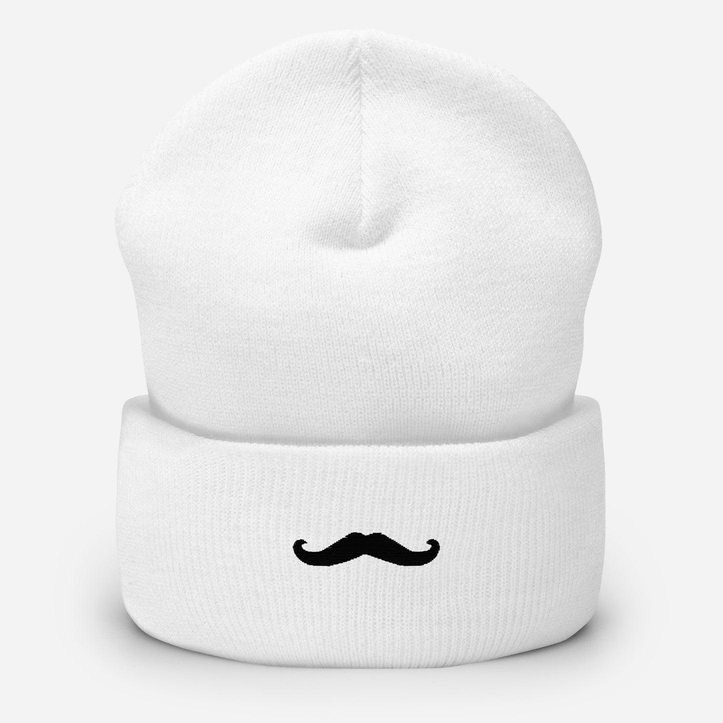 Mr Mustache Cuffed Beanie - White